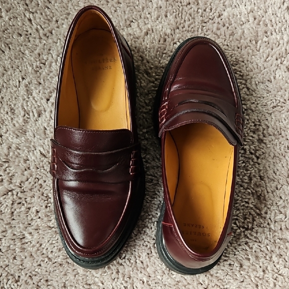 Sézane Burgundy Leather Loafers newish with box - Picture 2 of 11